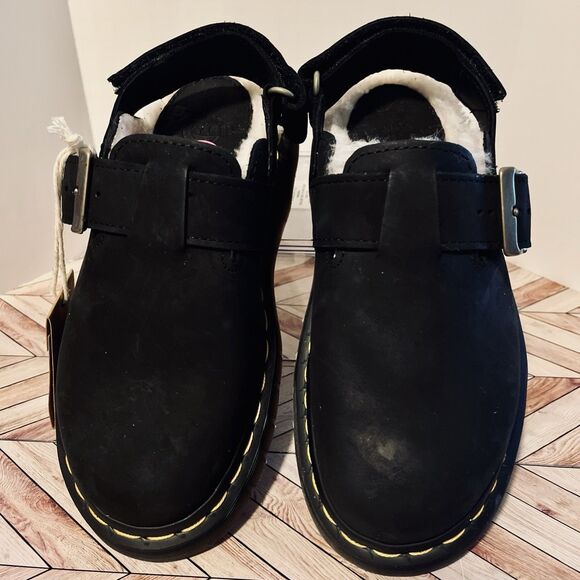 Dr Martens Jorge II Faux Fur Lined Slingback Mules M 4 W 5 Black Leather - Picture 3 of 7